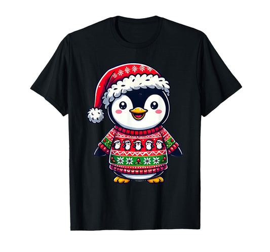 Penguin Ugly Sweater Santa Hat Christmas T-Shirt
