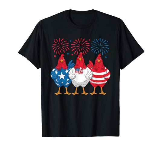 Patriotic Chicken Fireworks 4th of July USA Pride T-Shirt