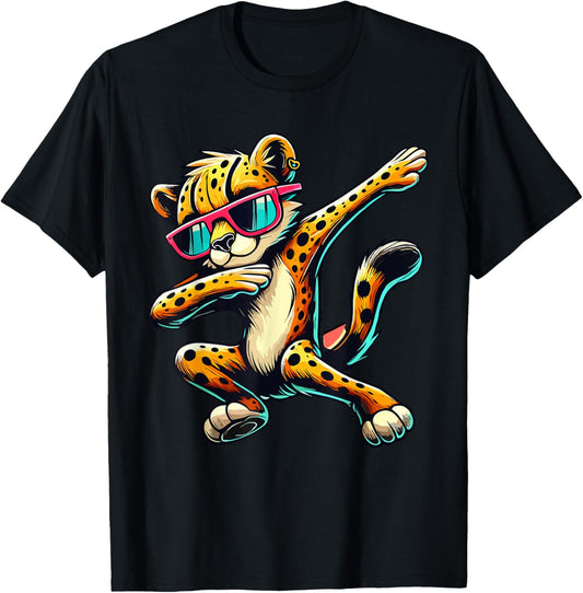 Dabbing Cheetah Wear Glasses Cute Funny Cheetah Animal T-Shirt