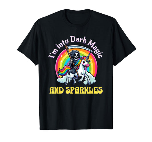Dark Magic and Sparkles, Grim Reaper, Unicorn and Rainbow T-Shirt