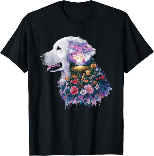 English Cream Golden Retriever Dog Mom Puppy Love Floral T-Shirt
