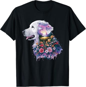 English Cream Golden Retriever Dog Mom Puppy Love Floral T-Shirt for Men Women Kids
