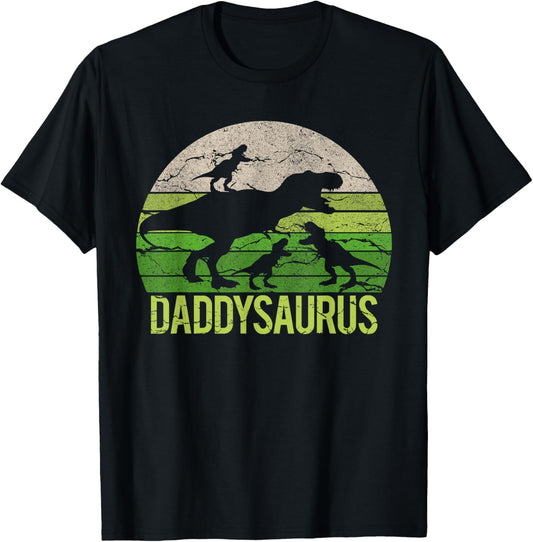Daddy Dinosaur Daddysaurus 3 three kid Gift Dad christmas T-Shirt