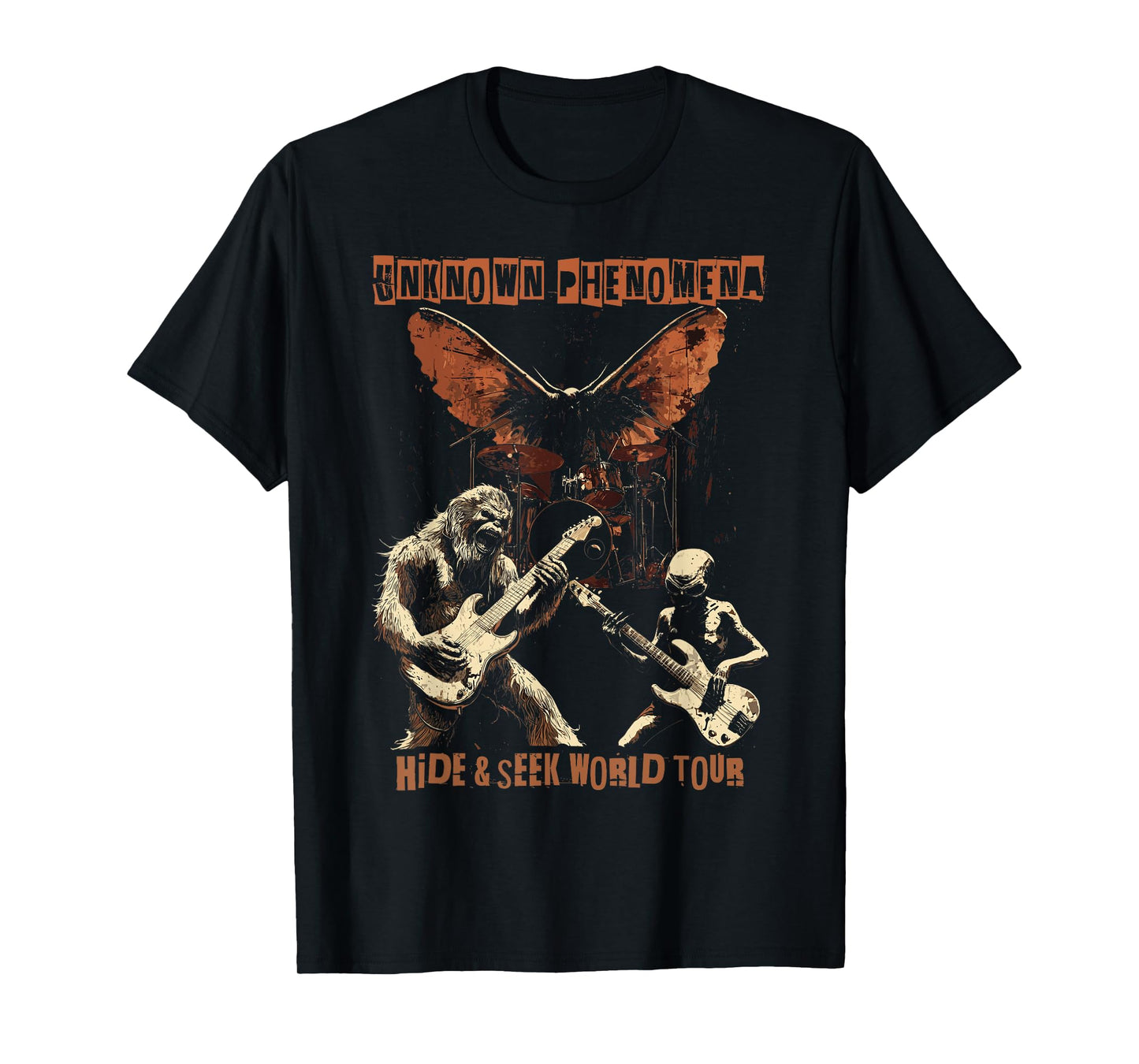 Cryptid Heavy Metal Rock Band Bigfoot Alien Mothman UFO T-Shirt