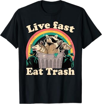 Opossum Raccoon Skunk Live Fast Eat Trash Street Cats Squad T-Shirt