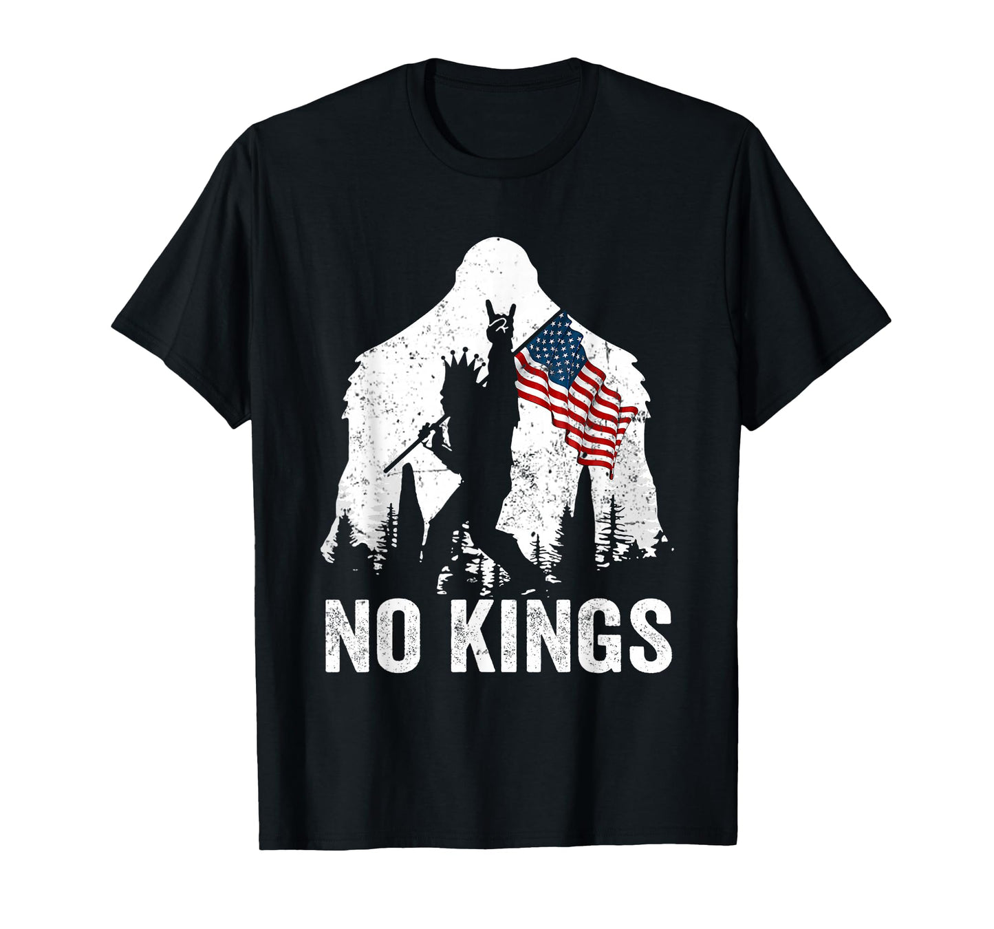 No Kings Shirt Bigfoot, Sasquatch with America Flag No Kings T-Shirt