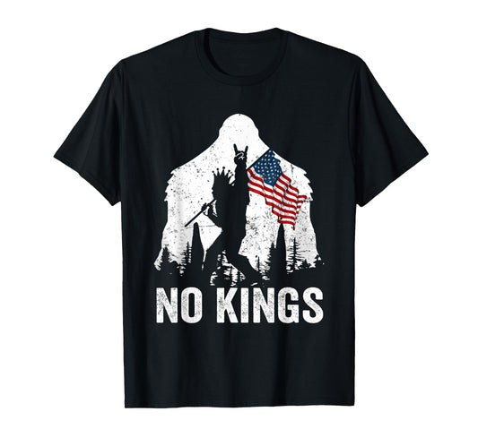 No Kings Shirt Bigfoot, Sasquatch with America Flag No Kings T-Shirt