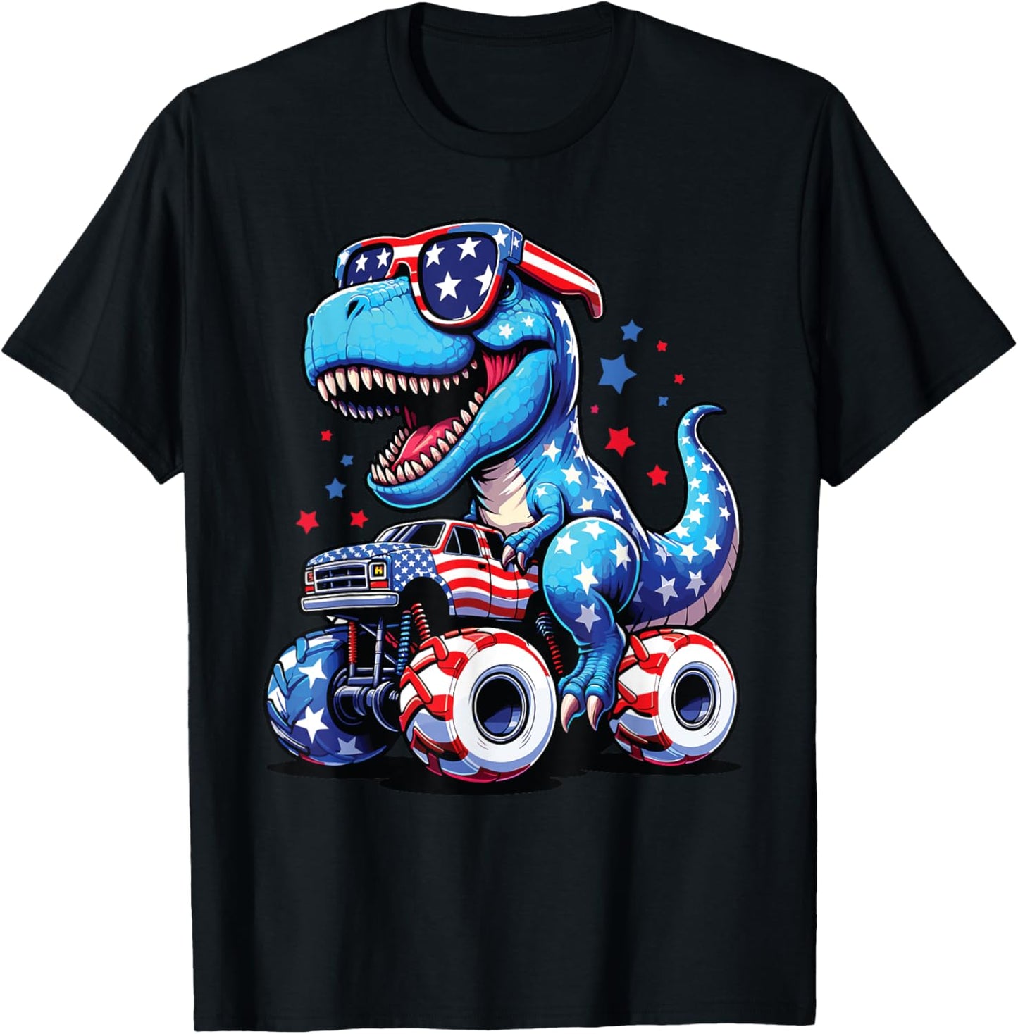 4th Of July T Rex Dino Trex Dinosaur Monster Truck Usa Flag Women Kids Men T-Shirt