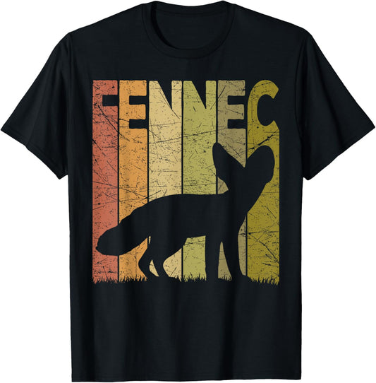 Fennec Vintage Fennec Fox Retro Designs Unisex-Adults T-Shirt Black Small Retro Graphic Crew Neck Short Sleeve