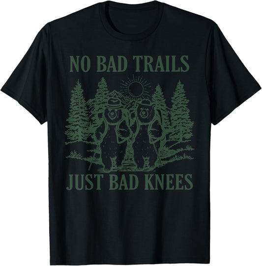 No Bad Trails Just Bad Knees Retro Hiking Bears Camping T-Shirt