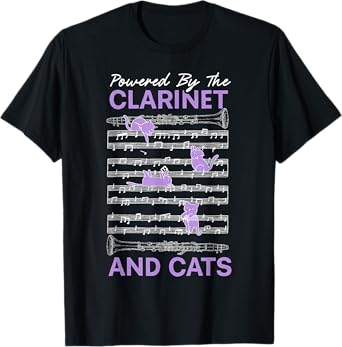 Powered By Clarinet And Cats Kitty Lover Musician T-Shirt