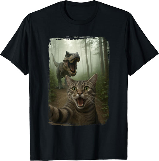 Cat Selfie With T-Rex Dinosaur - Funny Cat T-Shirt