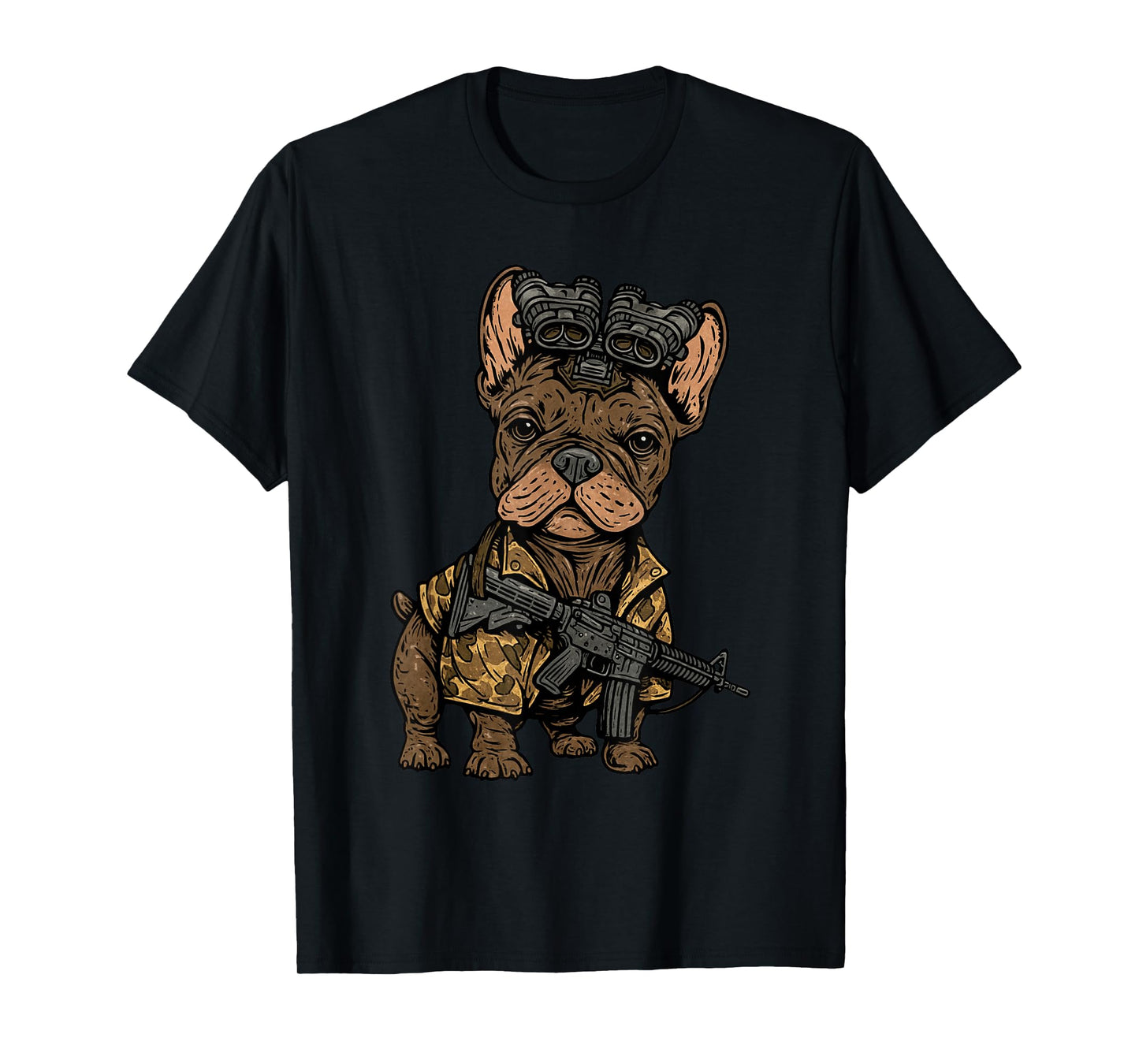 Tactical Frenchie Funny Dog Bulldog with NVG Meme T-Shirt