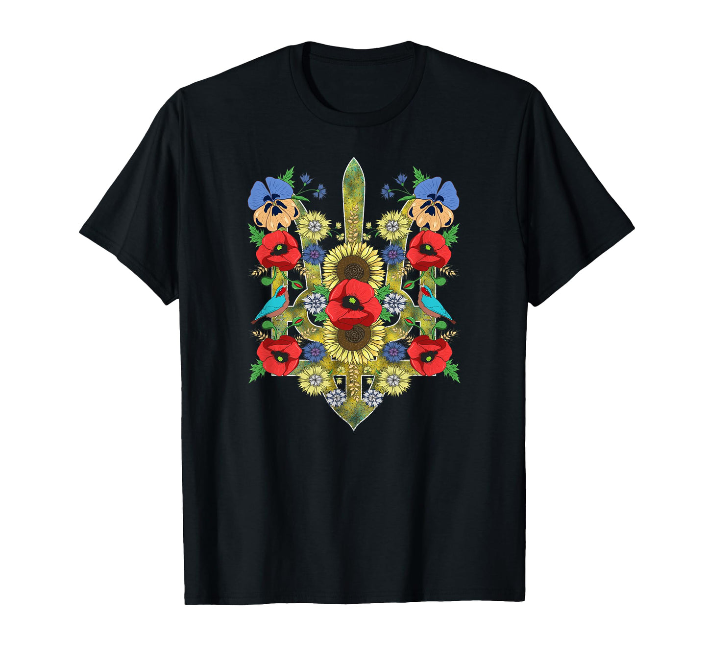 Ukraine Birds Red Poppies Trysub Retro Ukrainian Vyshyvanka T-Shirt