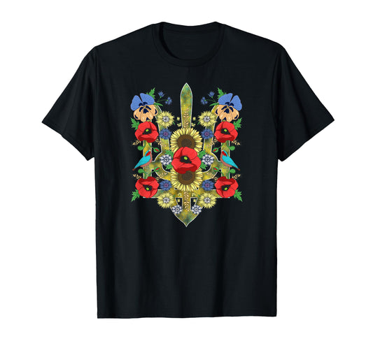 Ukraine Birds Red Poppies Trysub Retro Ukrainian Vyshyvanka T-Shirt