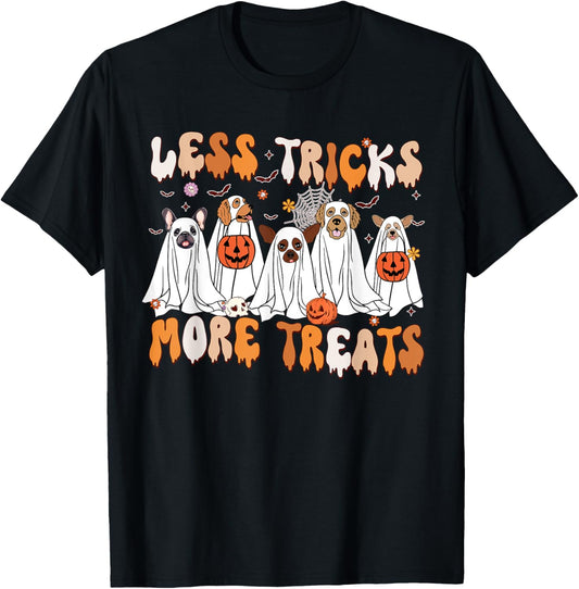 Less Tricks More Treats Spooky Ghost Dogs Vet Tech T-Shirt