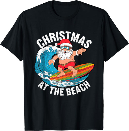Funny Santa Surfing Christmas In July Xmas Summer Christmas T-Shirt