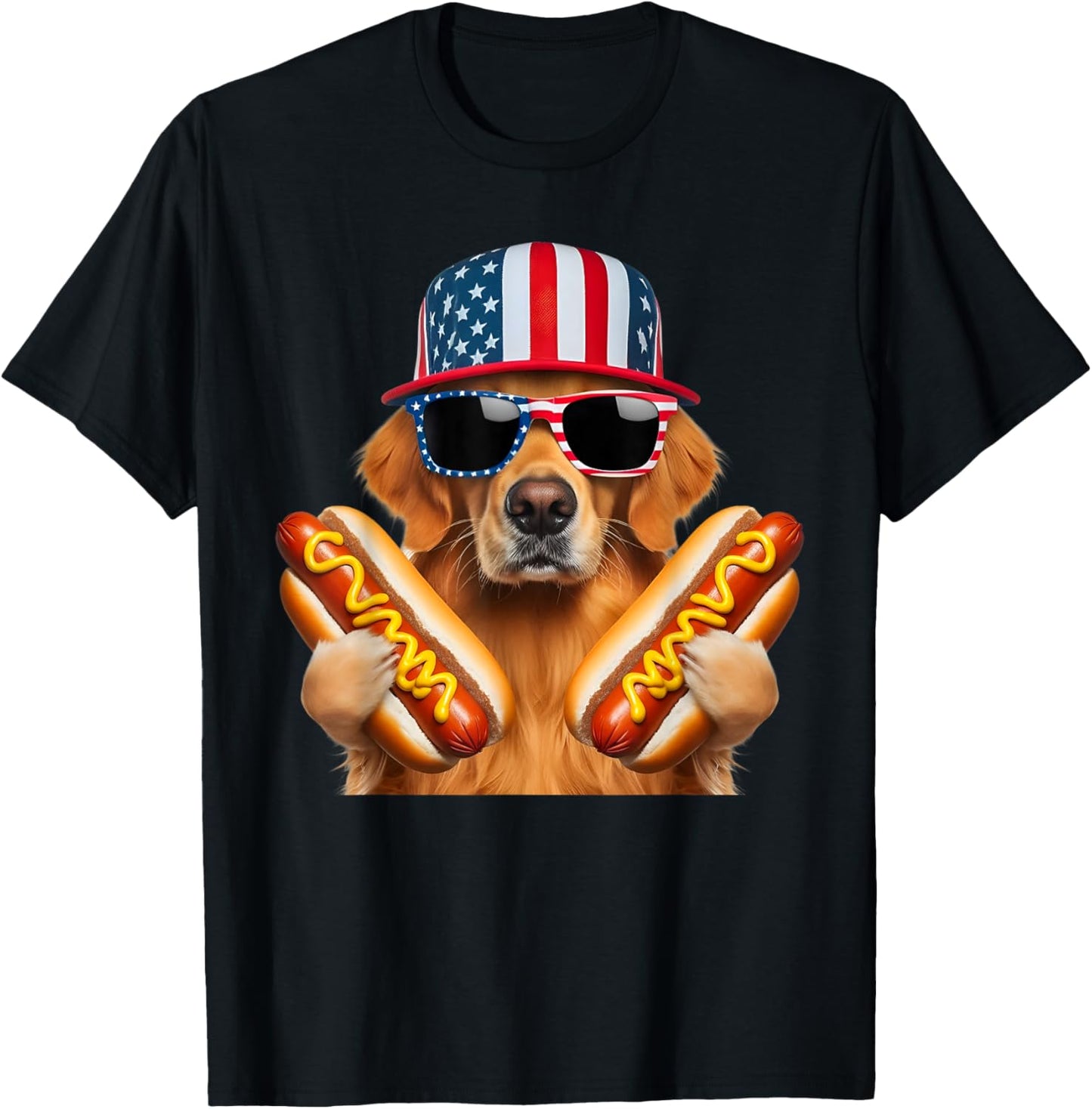Golden Retriever Hotdog 4th of July American Flag Patriotic T-Shirt