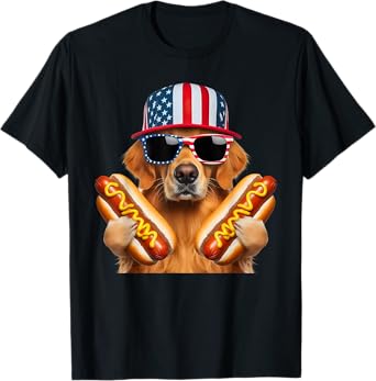 Golden Retriever Hotdog 4th of July American Flag Patriotic T-Shirt