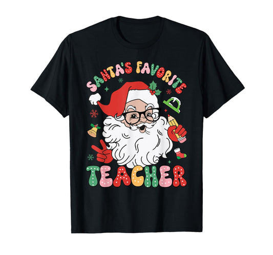 Santa Favorite Teacher Groovy Christmas Teacher Boys Girls T-Shirt