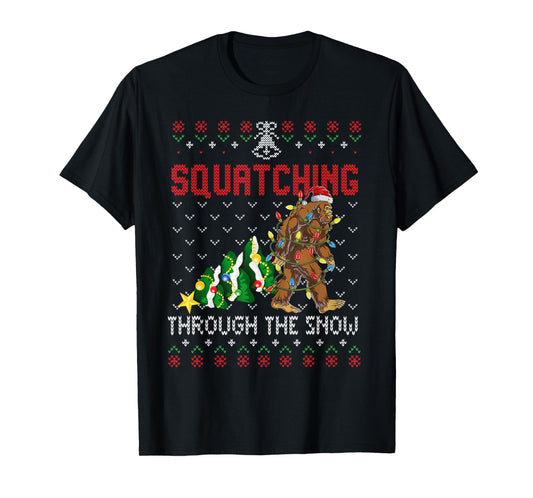 Funny Sasquatch Christmas Squatching Bigfoot Xmas Tree Ugly T-Shirt
