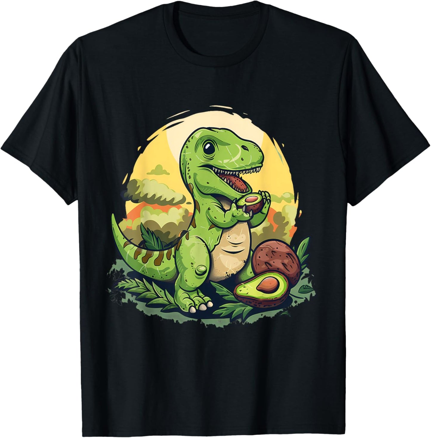 Avocado Dino Artwork Nature Motif Dinosaur Lover T-Rex Print T-Shirt