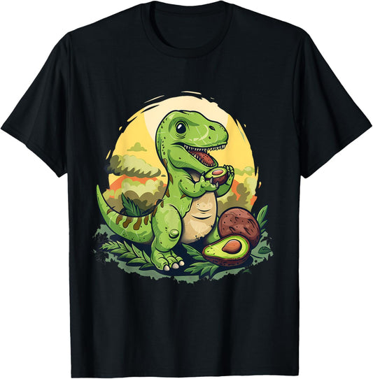 Avocado Dino Artwork Nature Motif Dinosaur Lover T-Rex Print T-Shirt