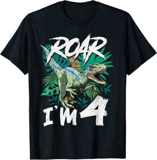 I'm 4 Birthday Shirt For Boys Roar Im 4 Dinosaur Party Girls T-Shirt