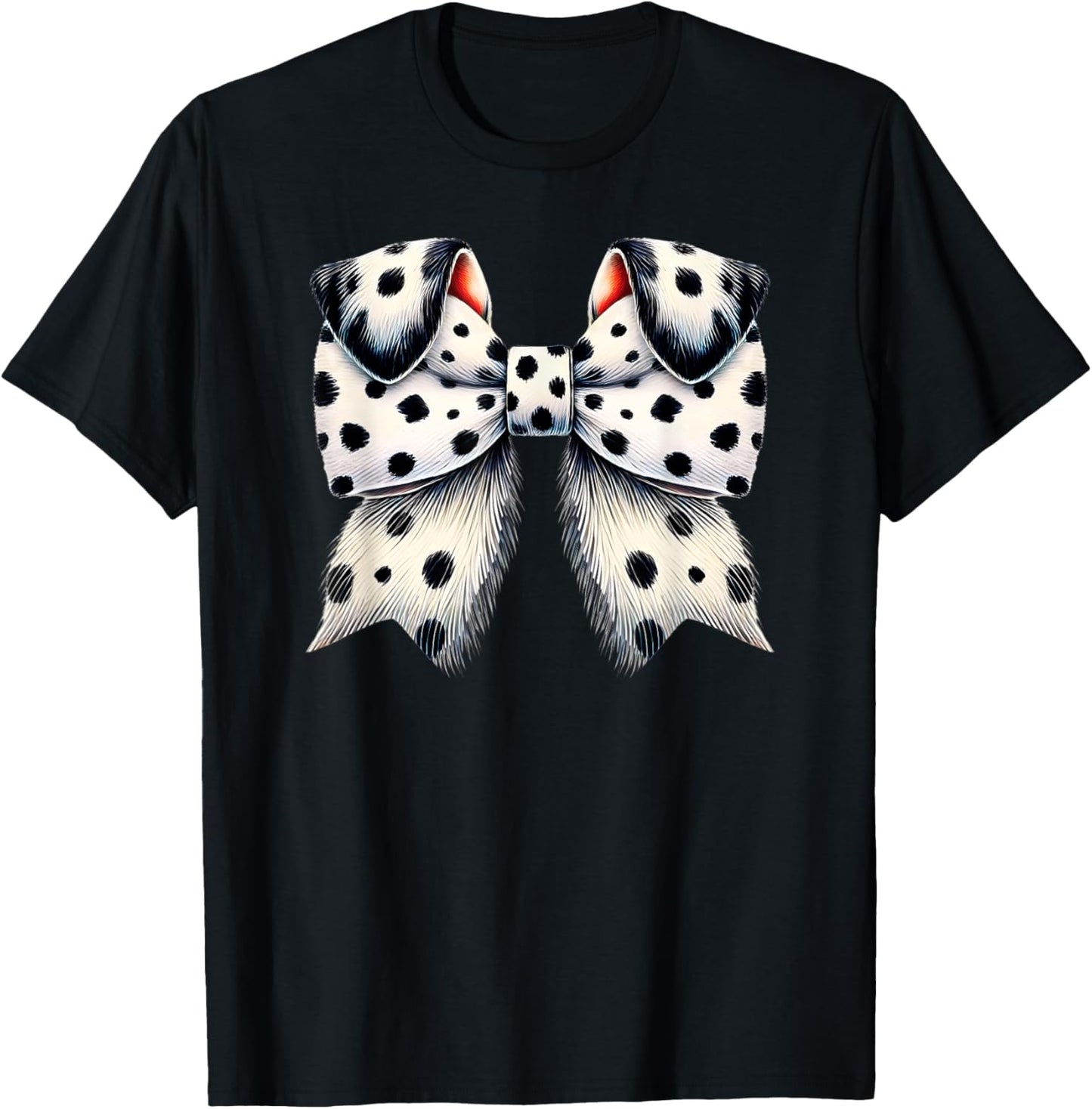 Cute Dalmatian Dog Ears Coquette Bow Black White Dots T-Shirt