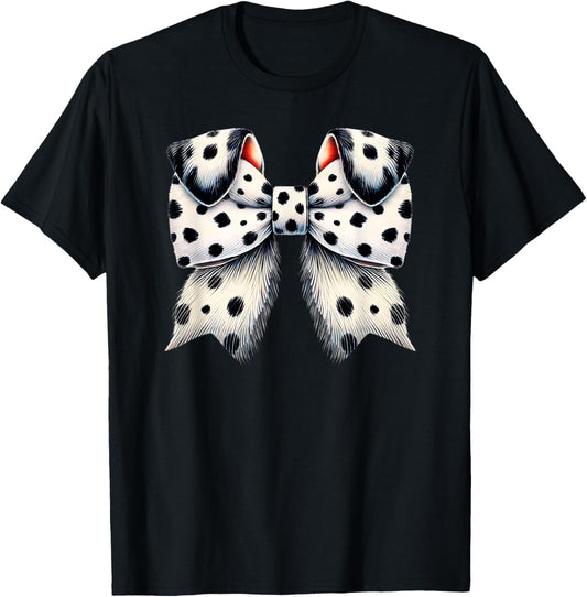 Cute Dalmatian Dog Ears Coquette Bow Black White Dots T-Shirt