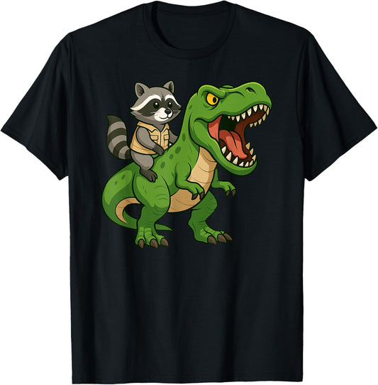 Funny Raccoon Dinosaur Trex Zoo Animal Lover Boys Girls Kids T-Shirt