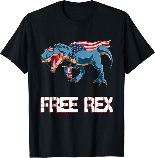 Free Rex 4th Of July Dinosaur T Rex Boys Kids Teens T-Shirt