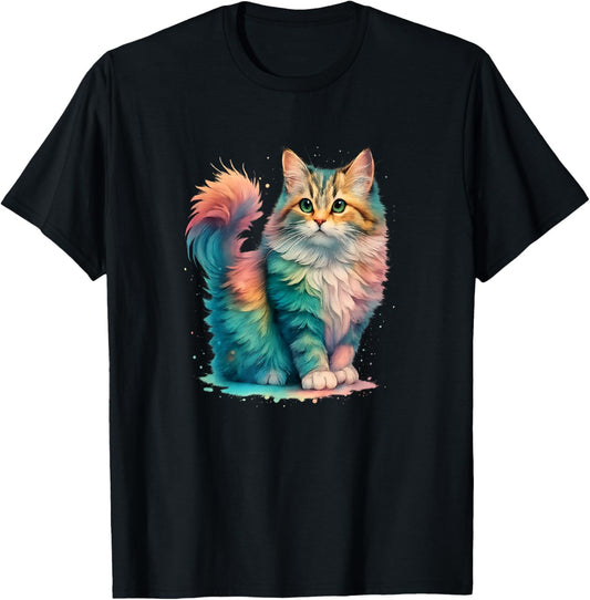 Cat Colourful Watercolour Gifts For Men Women Kids T-Shirt