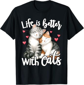 Cute Cat Life is Better with Cats Valentine’s Cat Lover Kids T-Shirt