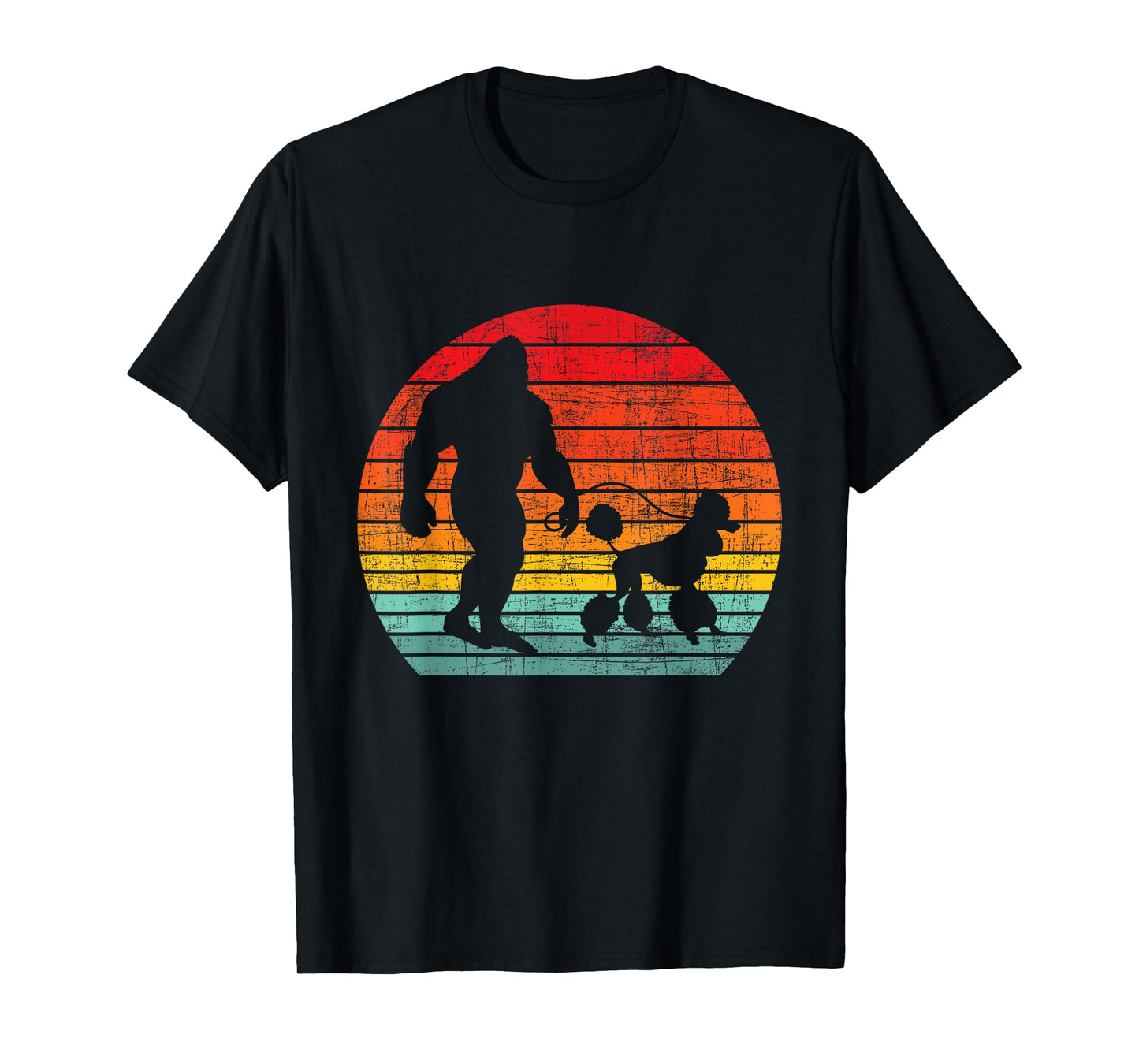 Retro Sunset Bigfoot And Poodle - Puppy Owner Dog Lover T-Shirt
