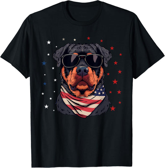 Patriotic American Rottweiler USA Flag Dog 4th Of July T-Shirt