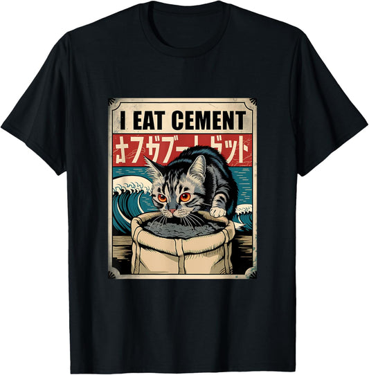 I Eat Cement Vintage Japanese Funny Cat Meme T-Shirt