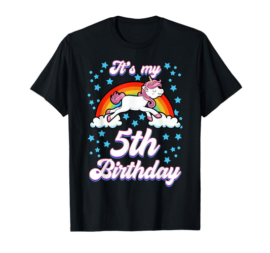 It's My 5th Birthday Unicorn Rainbow Bday Theme Party T-Shirt