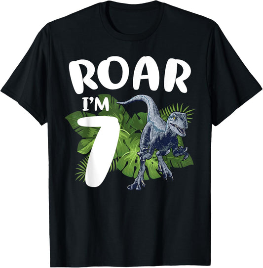 Roar Dinosaur I'm 7 Year Old Birthday Boy Back to School T-Shirt