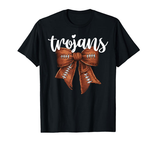 Trojans Football Bow School Spirit Team Mascot Game Night T-Shirt