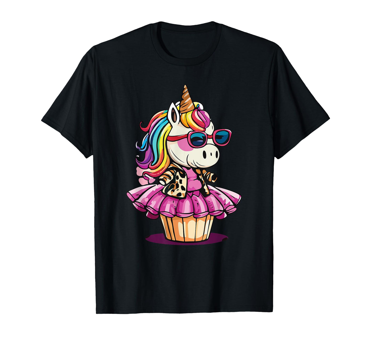Unicorn Cupcake Cute Leopard Print Rainbow Unicorn Party T-Shirt, Small