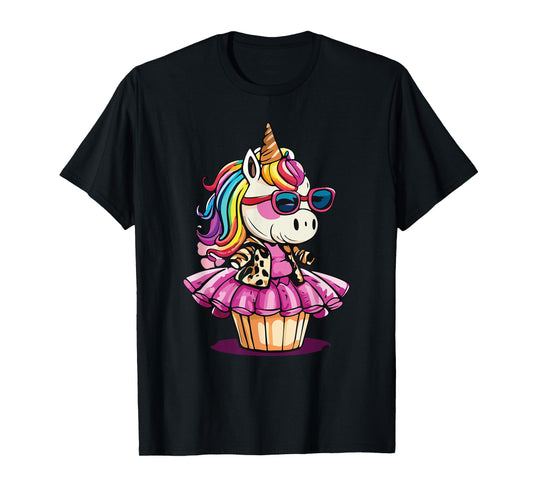 Unicorn Cupcake Cute Leopard Print Rainbow Unicorn Party T-Shirt, Small