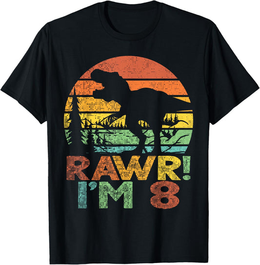Rawr I'm 8 Dinosaur 8 Years Old Boy T Rex 8th Birthday Party T-Shirt