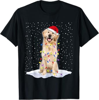 Golden retriever Santa Christmas Tree Lights Xmas T-Shirt