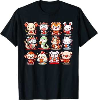 Cute Animal Twelve Zodiac Signs Celebrate Lunar New Year T-Shirt