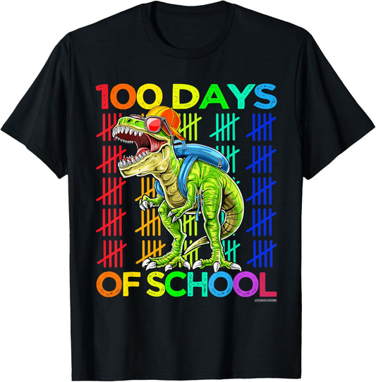 100th Day of School Boys Kids Happy 100 Days Dinosaur T-Rex T-Shirt
