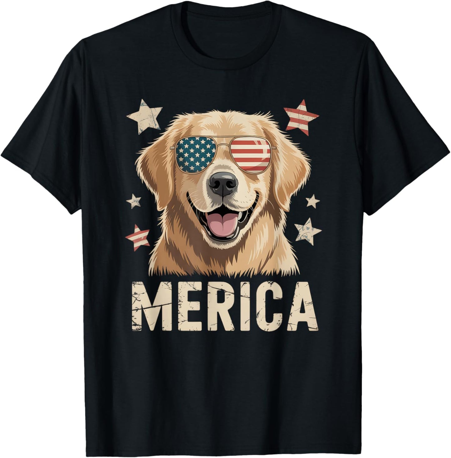 Merica Golden Retriever 4th of July Funny Patriotic USA T-Shirt