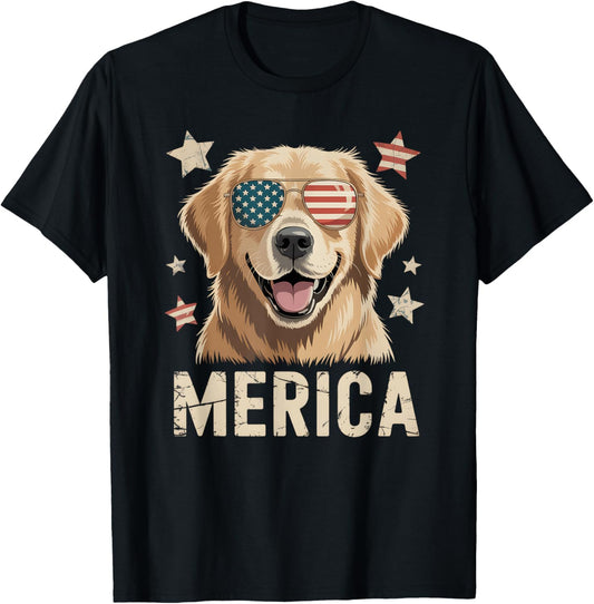Merica Golden Retriever 4th of July Funny Patriotic USA T-Shirt