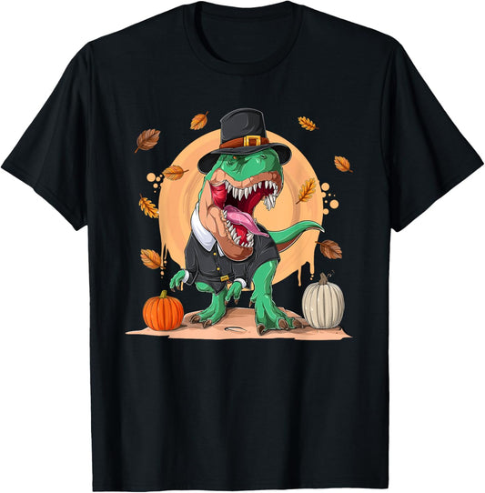 T-Rex Dinosaur Thanksgiving Pilgrim Holiday | Mens & Womens T-Shirt