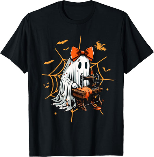 Cute Ghost Quilter Sewing Halloween Scary Costume Retro T-Shirt